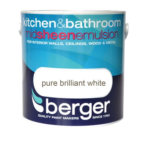 Berger Kitchen & Bathroom Emulsion - Brilliant White, 2.5L