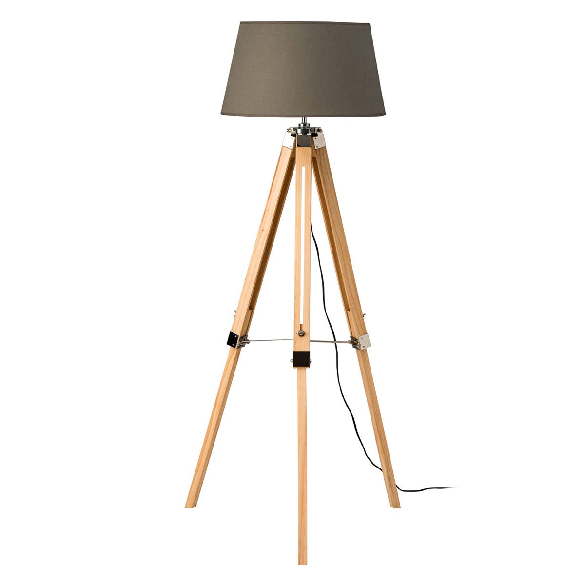 Premier Housewares Tripod Floor Lamp with Grey Shade & Light Wood Base