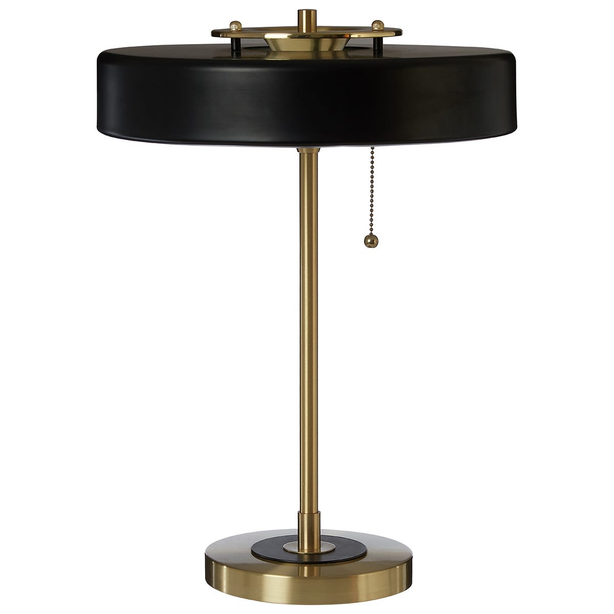Premier Housewares Rogano Table Lamp with Brush Brass Finish Base & Black Metal Shade