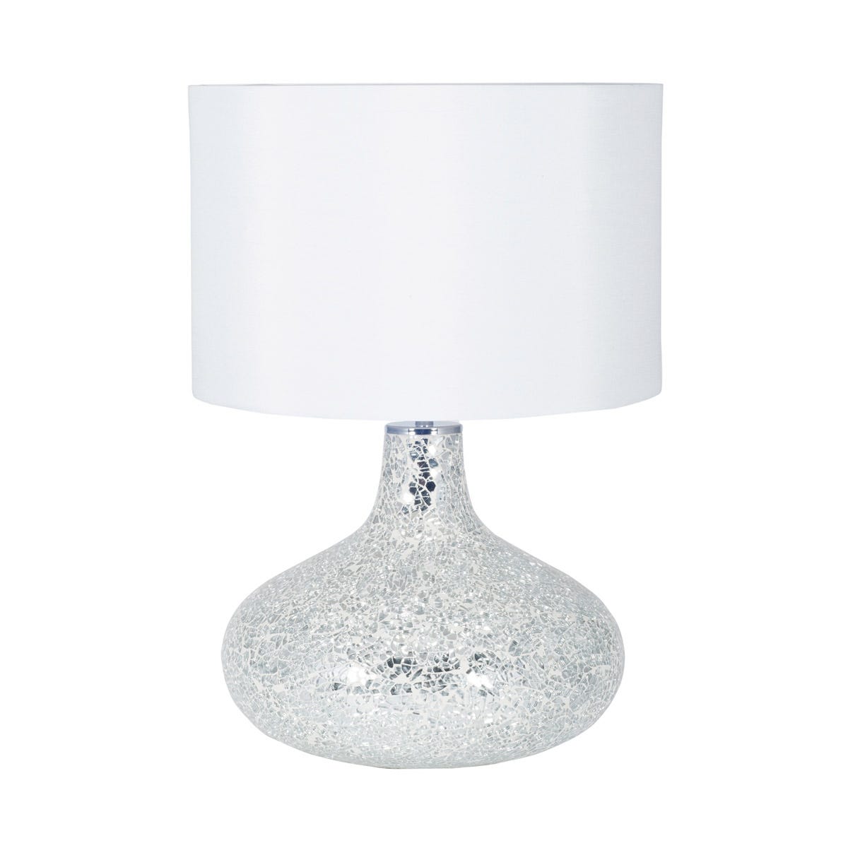Silver and White Mosaic Mirror Table Lamp
