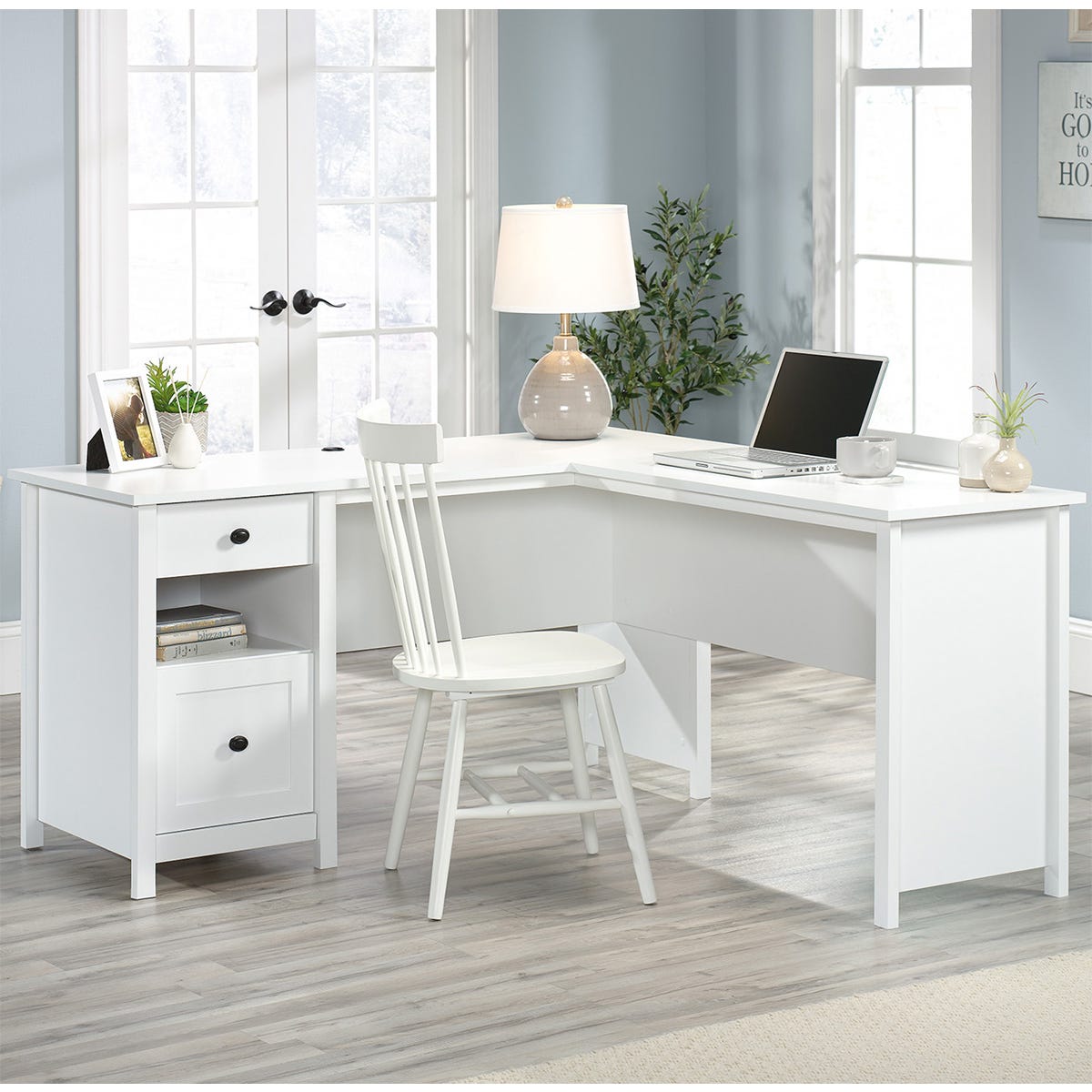 Teknik White Home Study L-Shaped Desk - Soft White