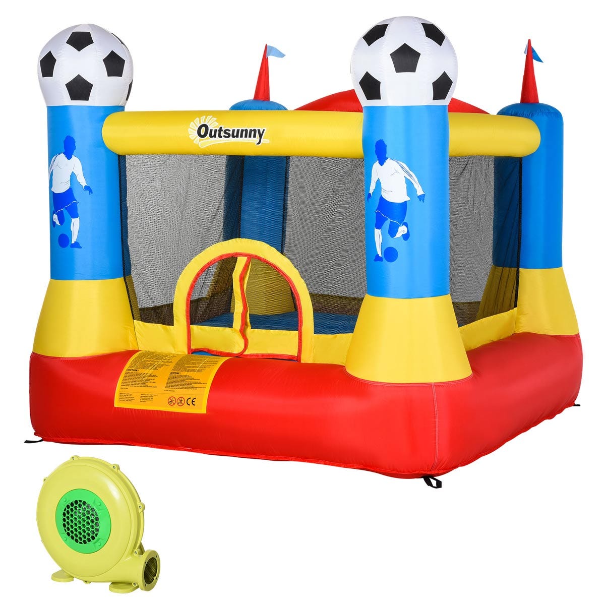 Outsunny Kids Football Bouncy Castle & Trampoline with Net