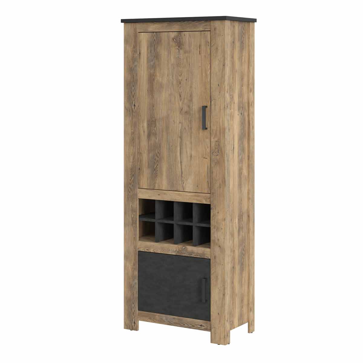 Rapallo 2 Door Cabinet With Wine Rack In Chestnut And Matera Grey