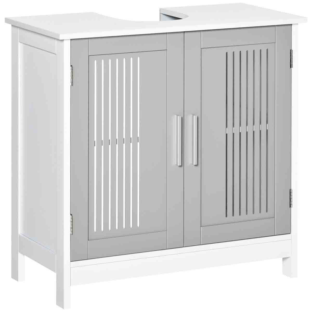 Kleankin Bathroom Pedestal Under Sink Cabinet With Storage Shelf, 2 Doors, Grey