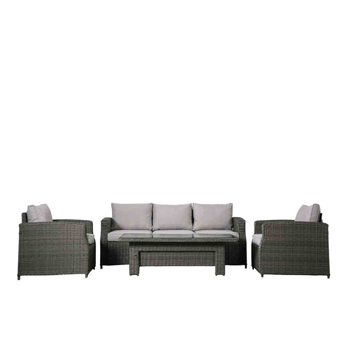 Crossland Grove Louis 3 Seater Sofa Dining Set With Rising Table - Grey
