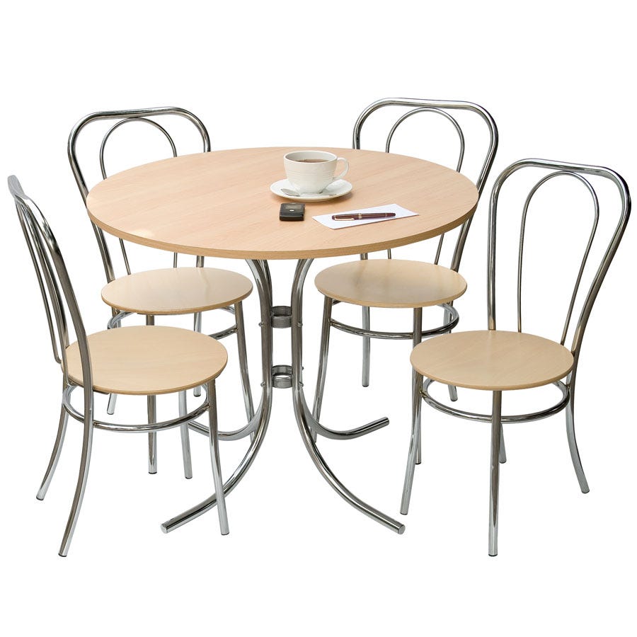 Teknik Deluxe Bistro Set with a Light Wood Table and Four Chrome-Framed Chairs