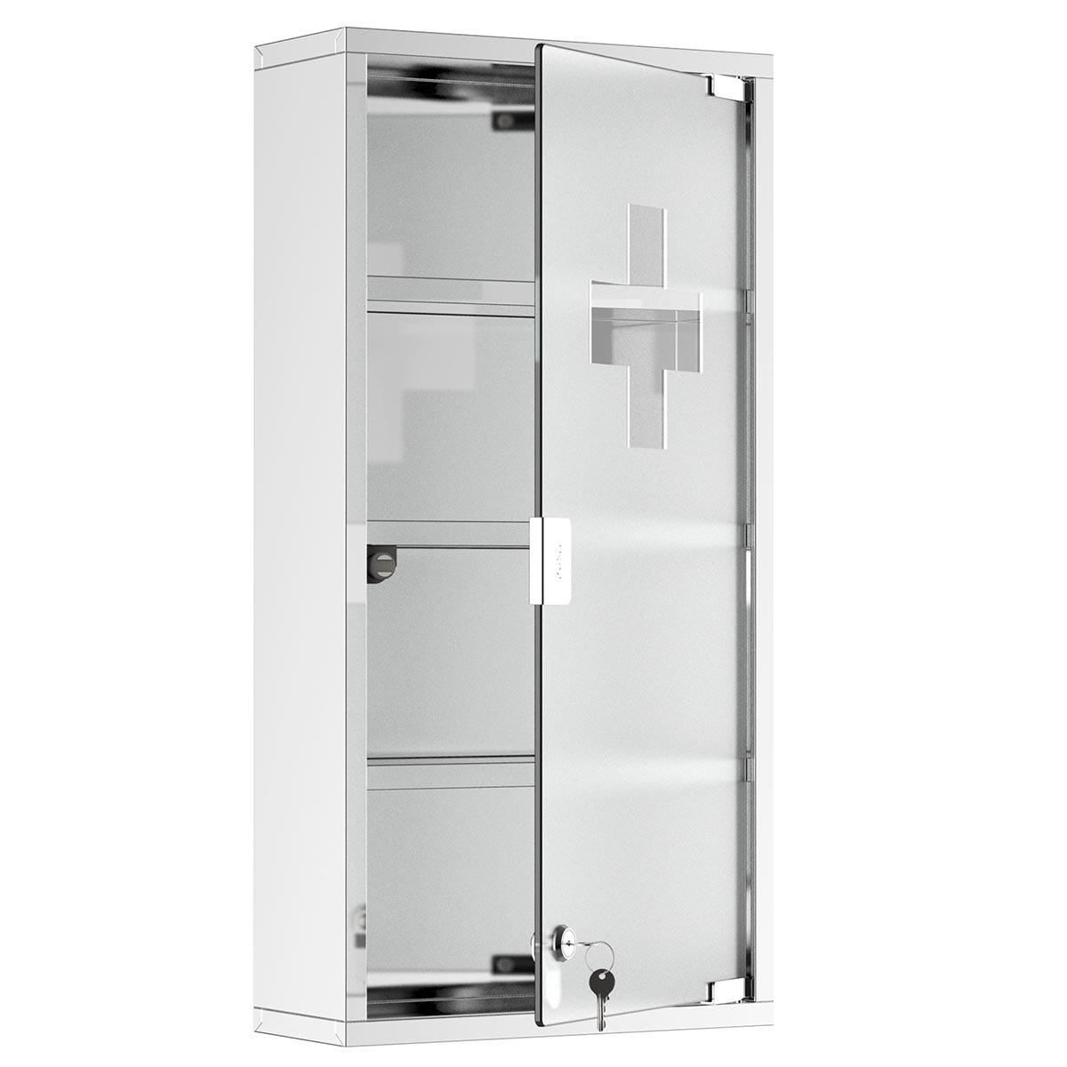 HOMCOM Medicine Cabinet, Stainless Steel With Glass Door - Silver
