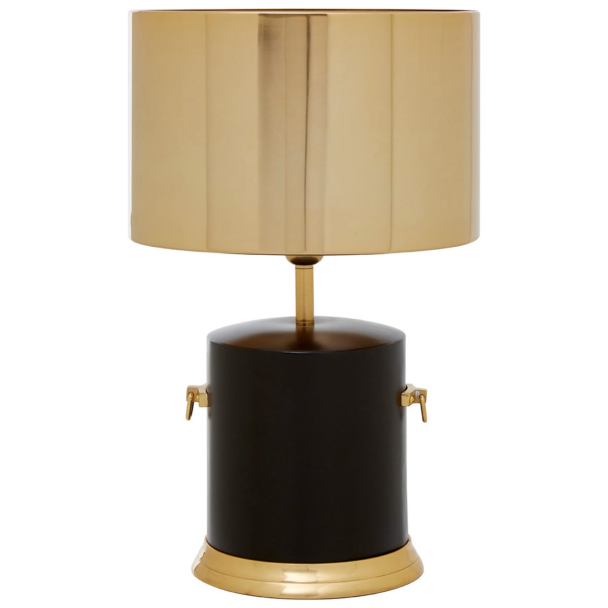 Premier Housewares Melvin Table Lamp in Black with Gold Drum Shade