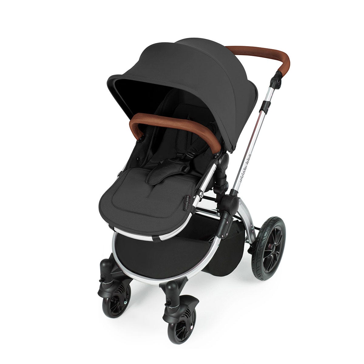 Ickle Bubba Stomp V3 All in One Travel System with Isofix Base - Graphite Grey on Silver with Tan Handles