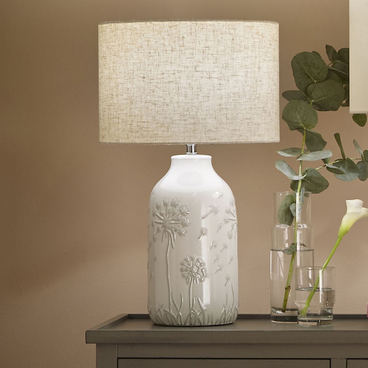 White Floral Ceramic Table Lamp