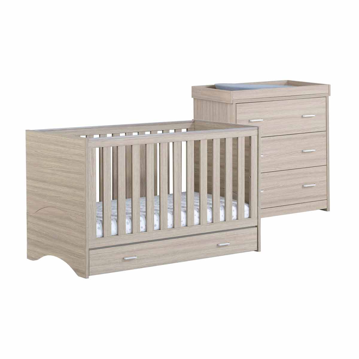 Babymore Veni Oak Room Set 2 Pieces With Drawer - Cot Bed Chest