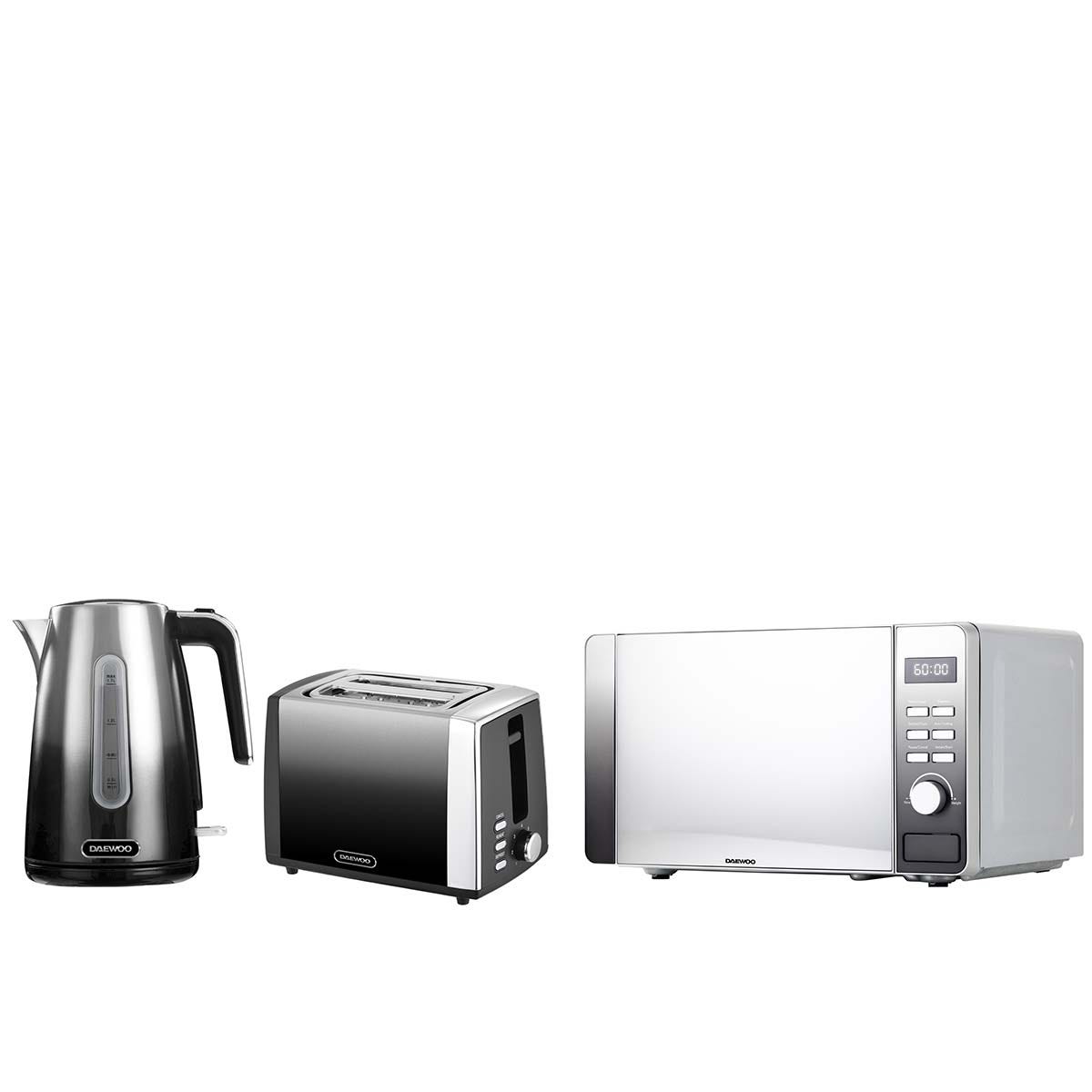 Daewoo SDA2384DS Callisto 3KW Jug Kettle, 2 Slice Toaster and 800W 20L Digital Microwave Set - Black