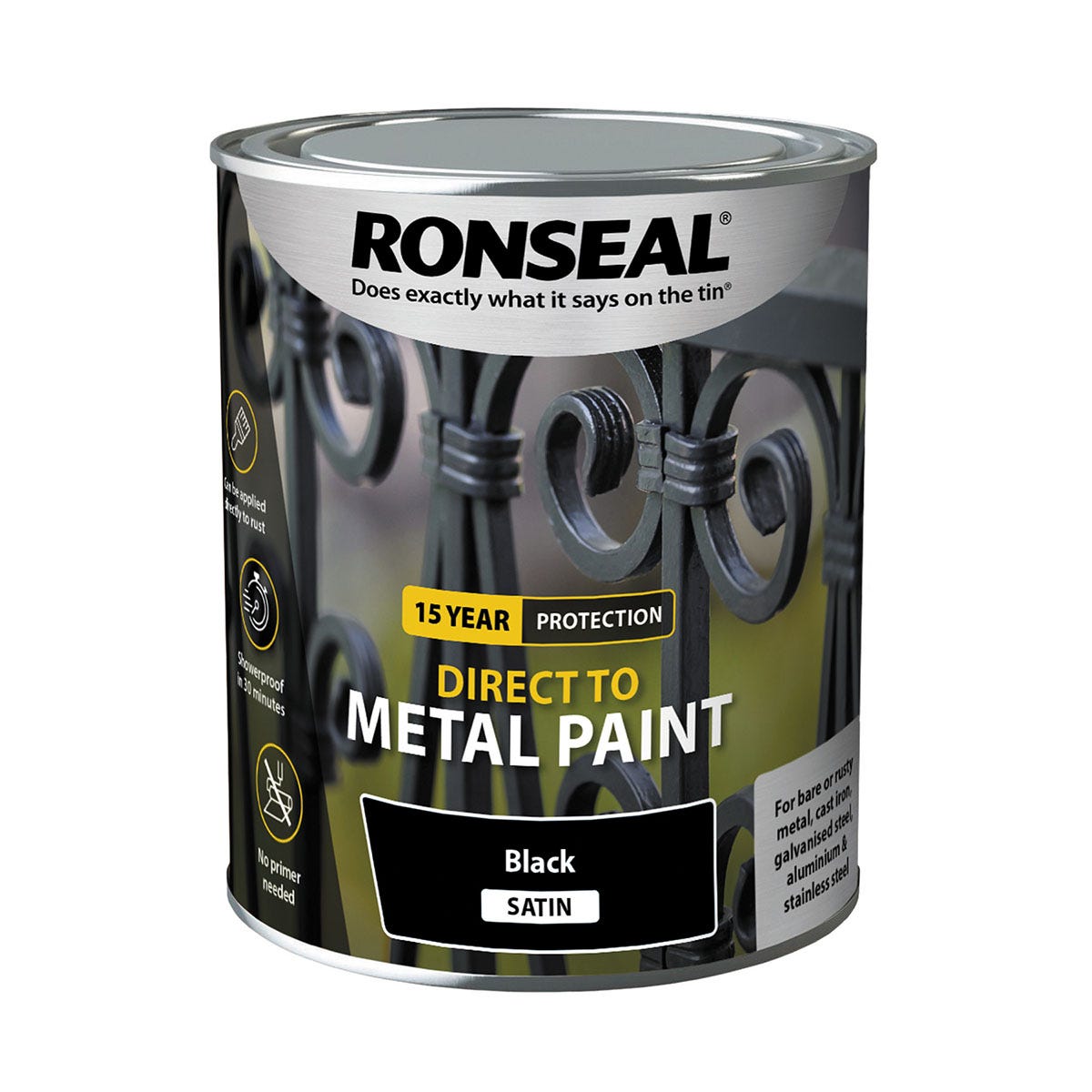 Ronseal Direct to Metal Paint - Black Satin, 750ml