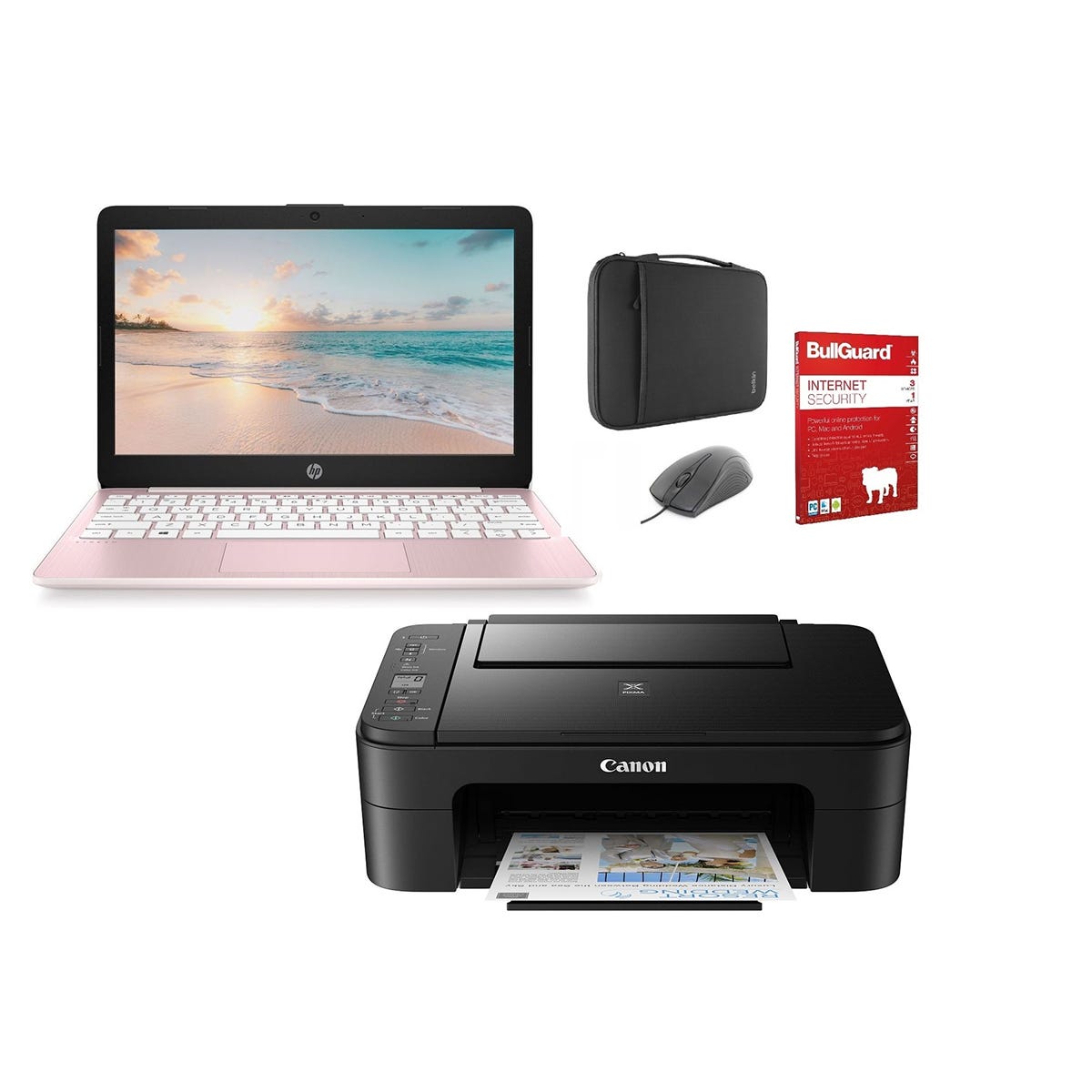 HP Stream Laptop 11-ak0020na & Canon PIXMA TS3350 All-in-One Wireless Inkjet Printer with Microsoft 365 Personal 1 Year Subscription Iincluded - Pink