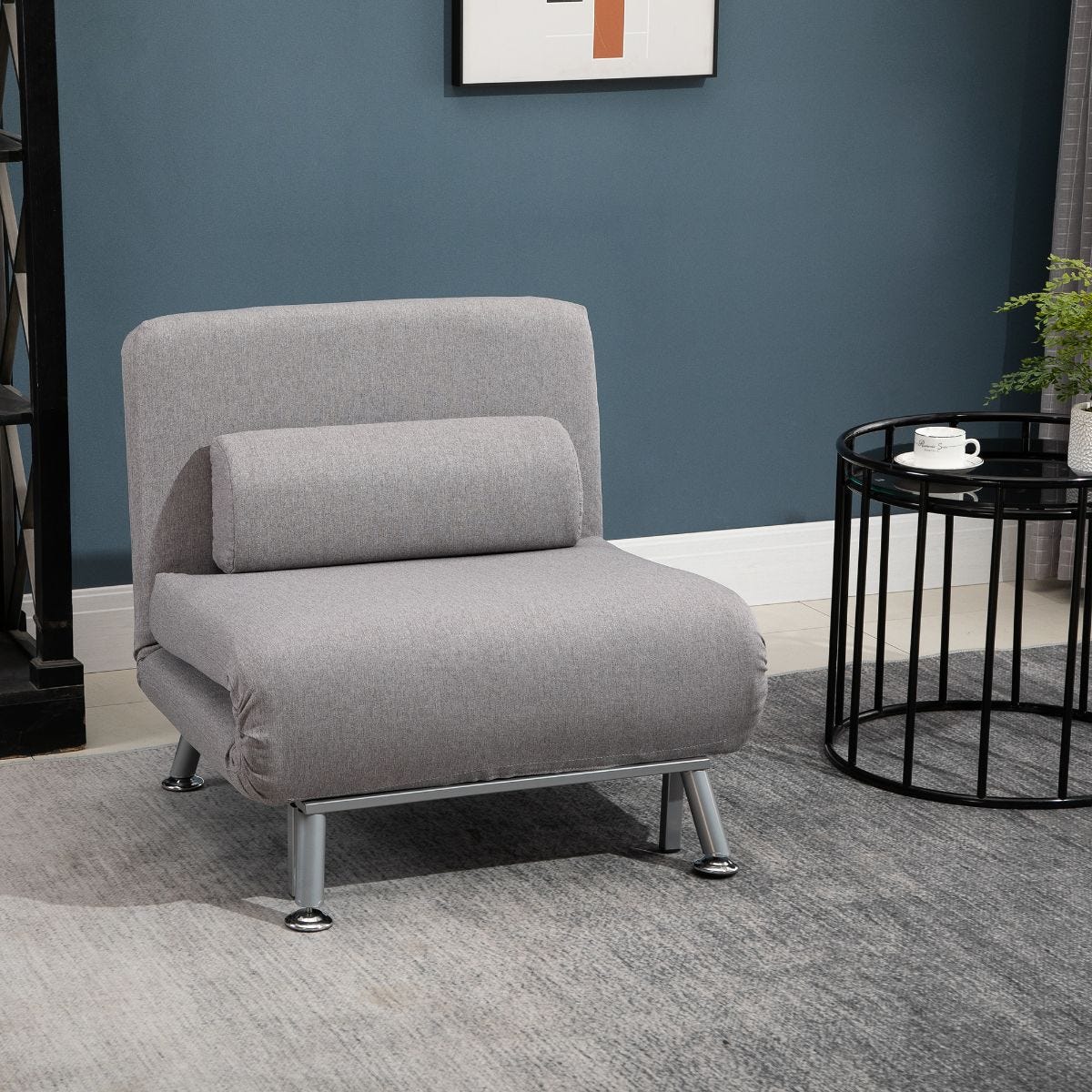 HOMCOM Single Folding 5 Position Steel Convertible Futon Sleeper Chair Sofa Bed Mid Grey