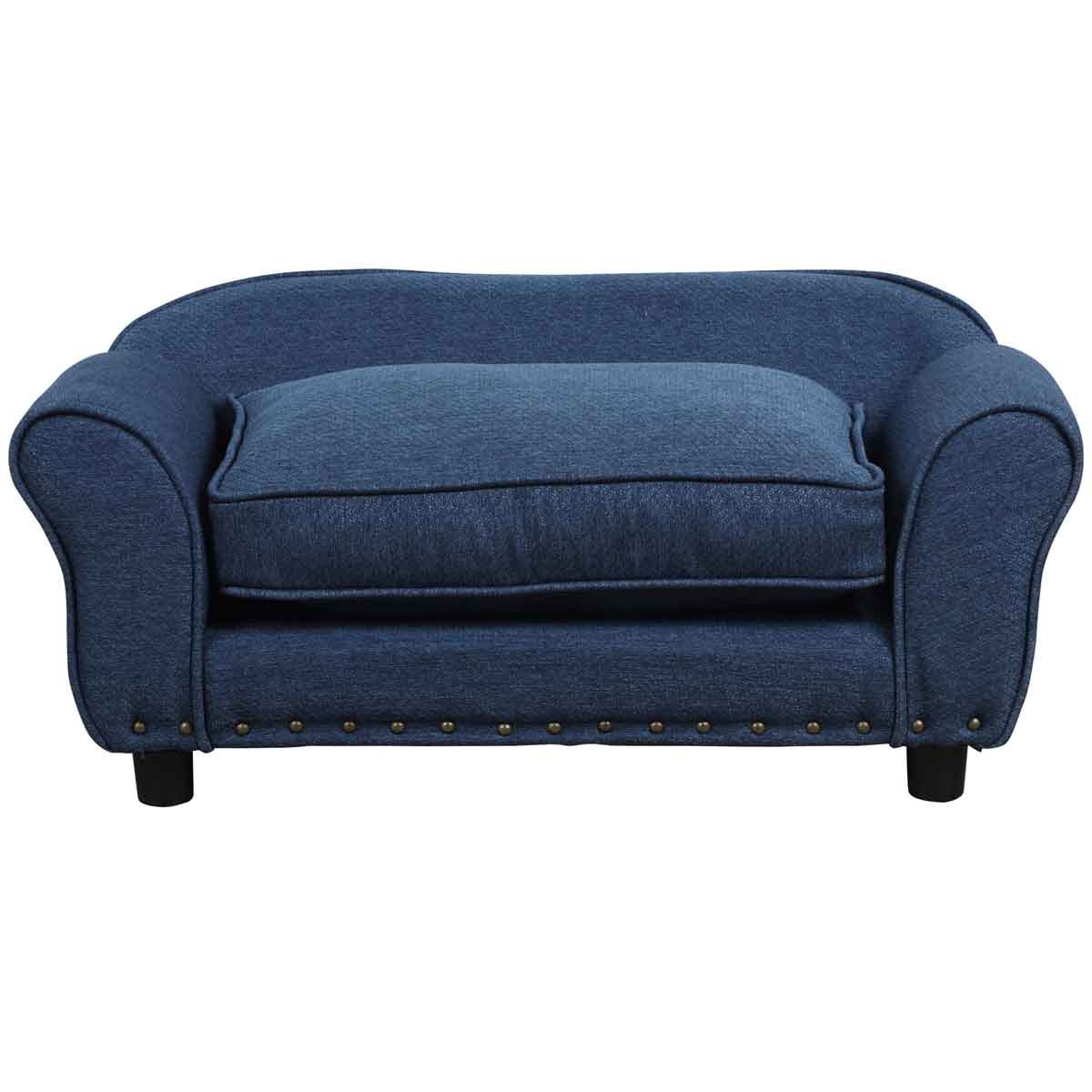 PawHut Stylish Linen Pet Sofa W/ Wood Frame & Metal Studding Legs Dog - Blue