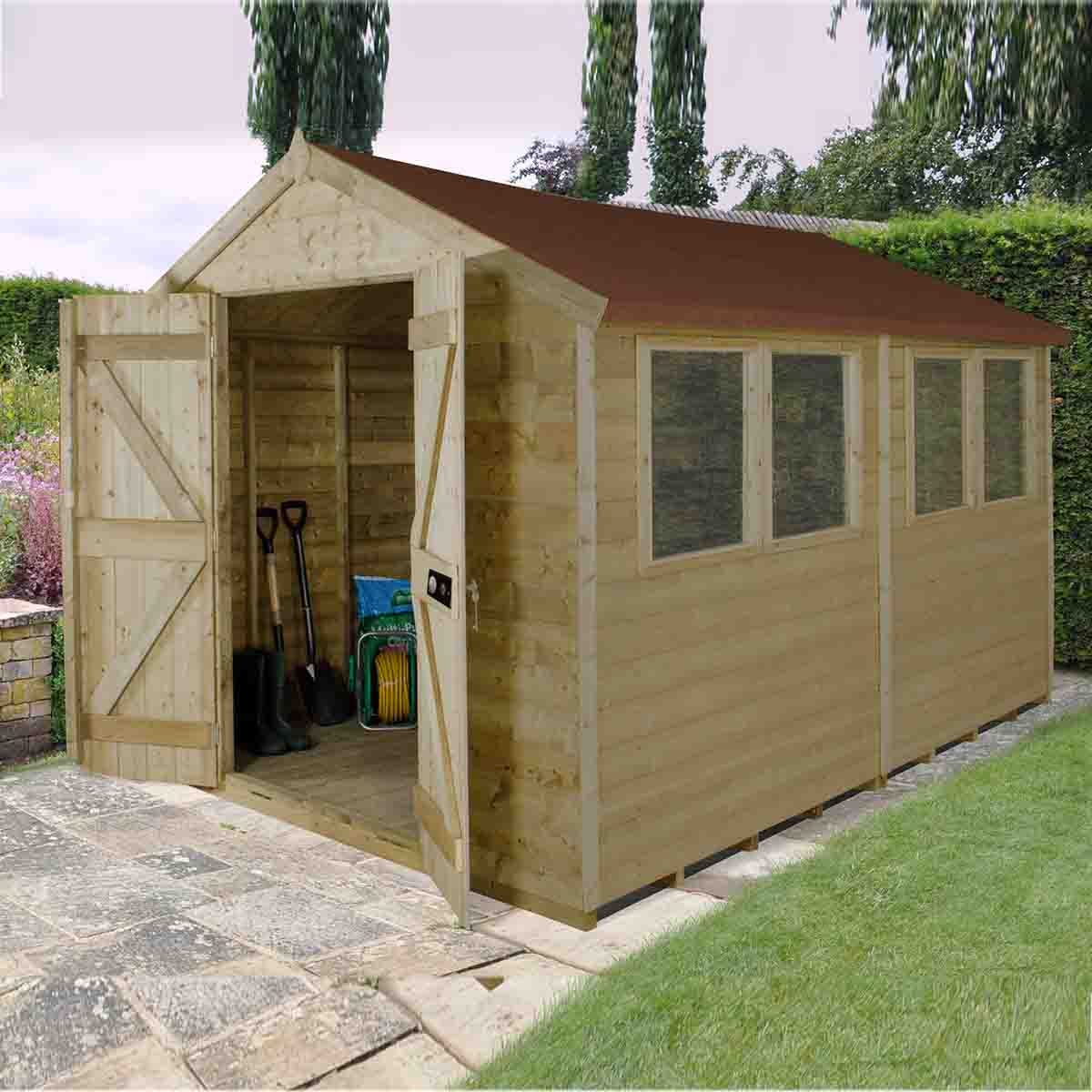 Forest Garden Tongue & Groove Pressure Treated 10' x 8' Double Door Apex Shed