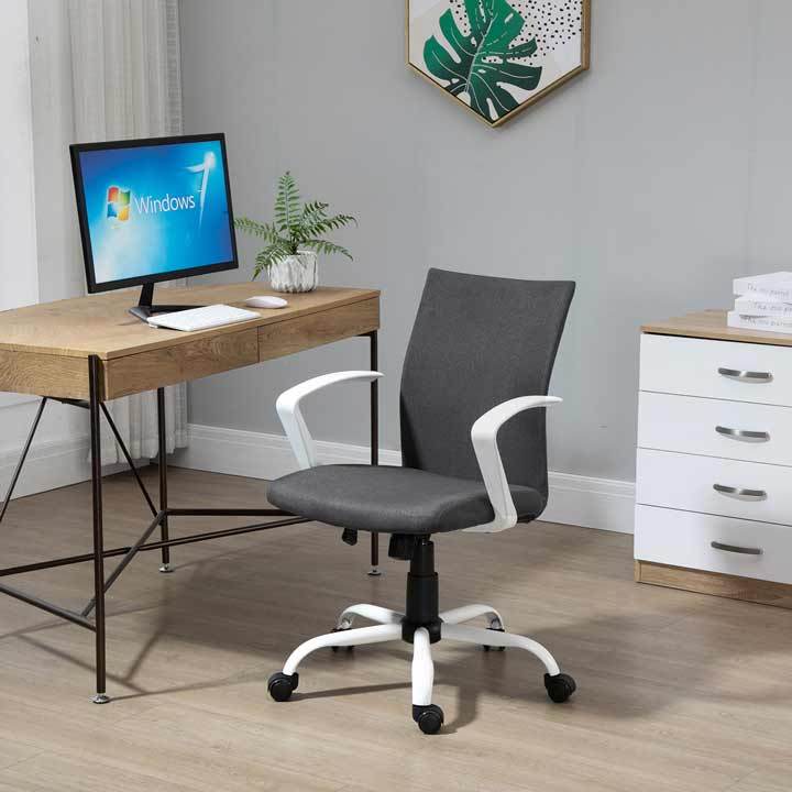 Vinsetto Home Office Linen Chair Swivel Desk Task Chair Deep Grey