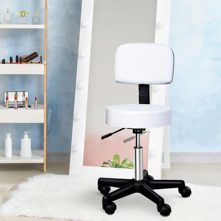 HOMCOM Swivel Desk Chair Stool Height Adjustable 5 Wheels Stool White Office