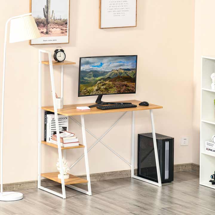HOMCOM Home Office Desk Study Writing Table with 3-Tier Storage Shelves