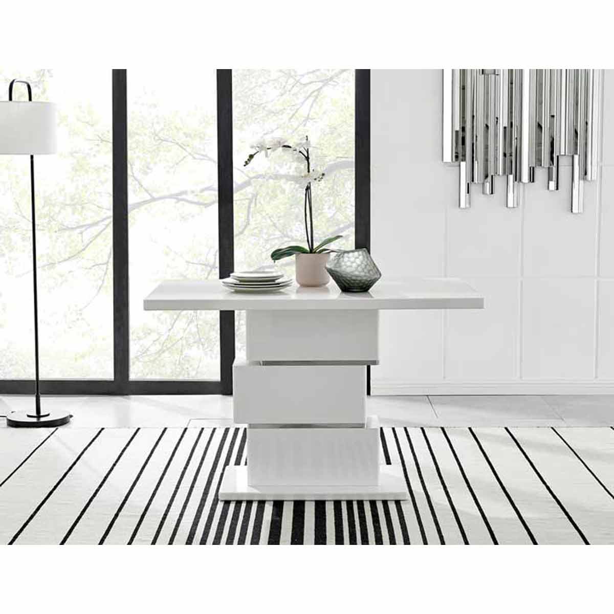 Apollo White Rectangle White High Gloss Chrome 4 Seater Dining Table