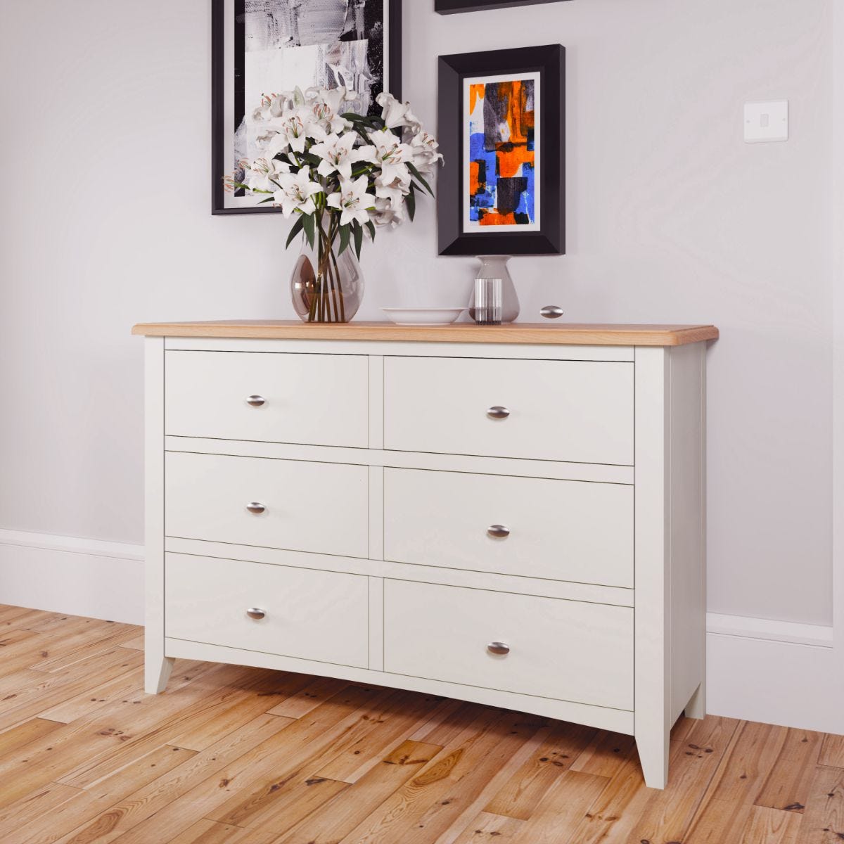 Kettle Interiors Two Tone Oak & White 6 Drawer Chest of Drawers