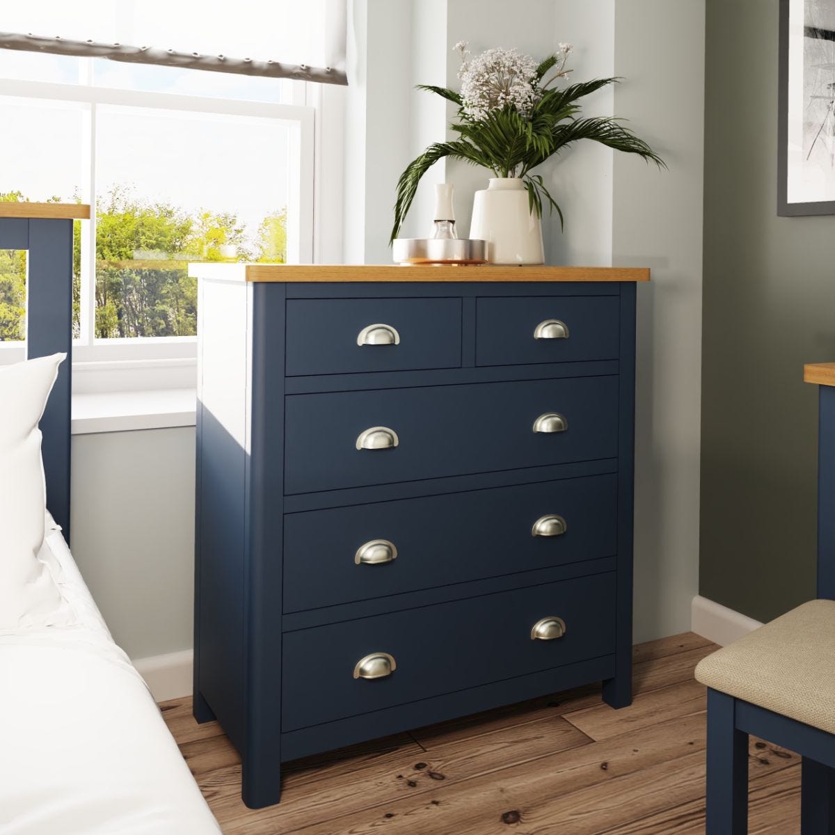 Rye Two Tone Oak & Blue 2 Over 3 Chest Of Drawers