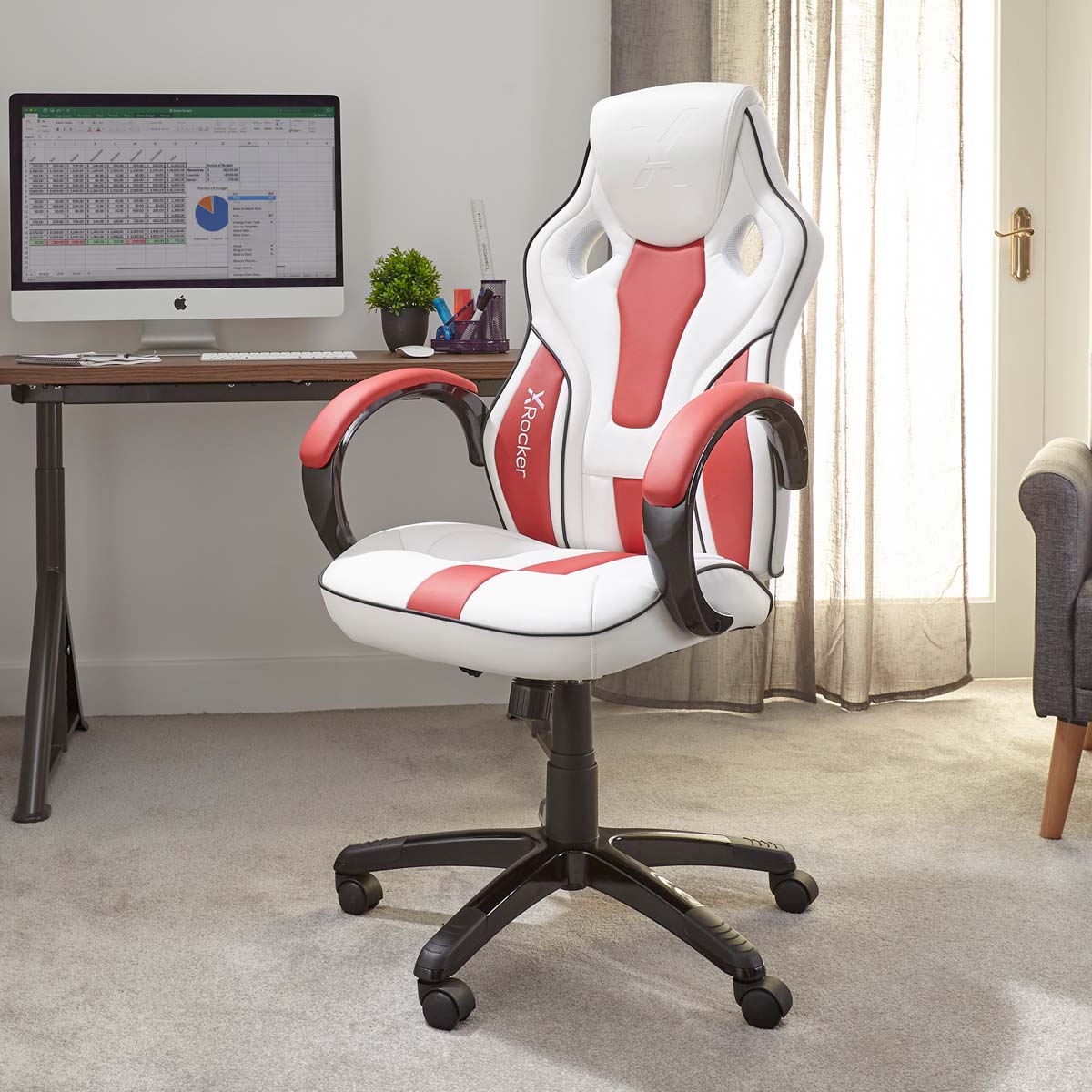 X Rocker Maverick Pc Office Gaming Chair - White & Red