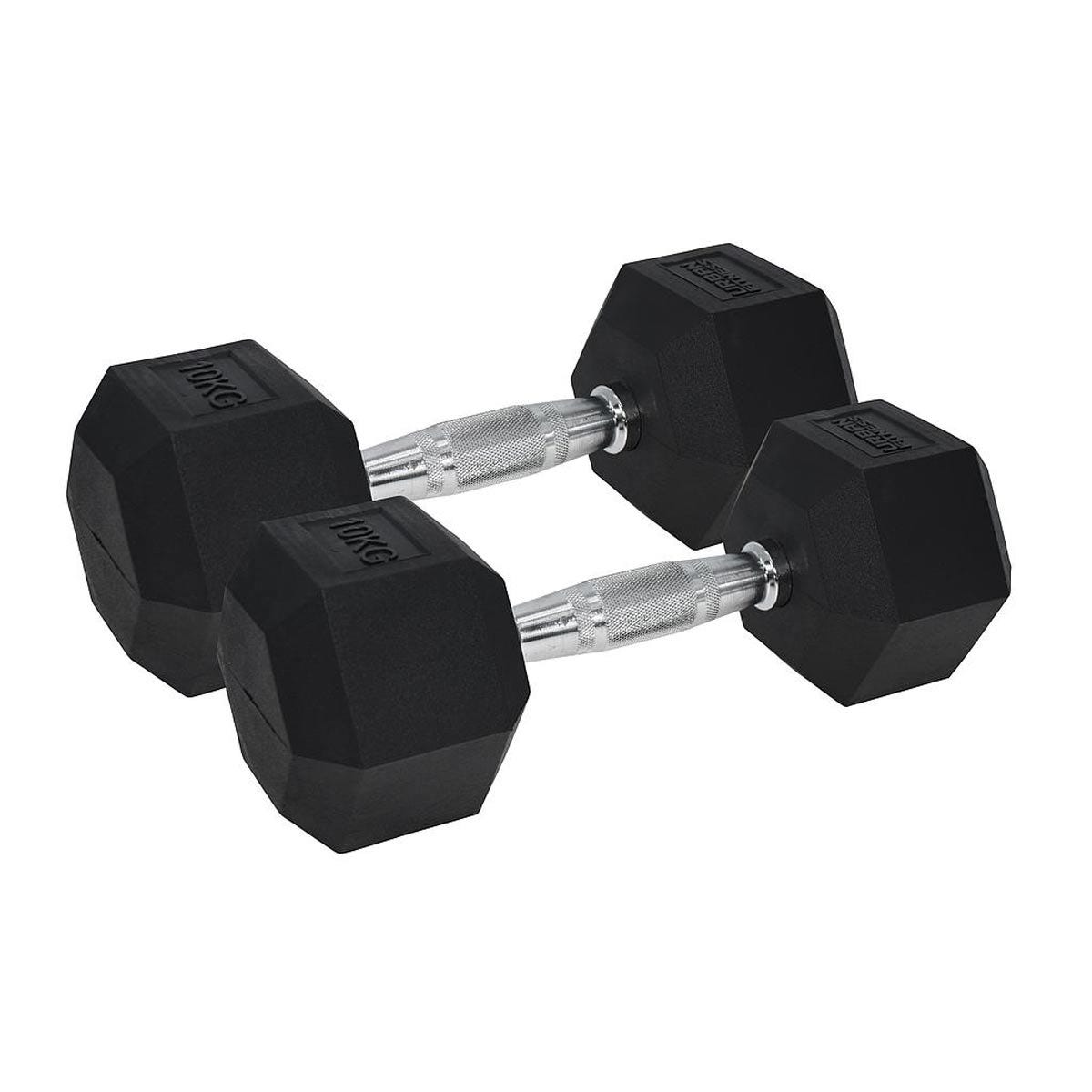 UFE Urban Fitness Pro Hex Dumbbell - Rubber Coated (pair) (2 X 10Kg, Black)