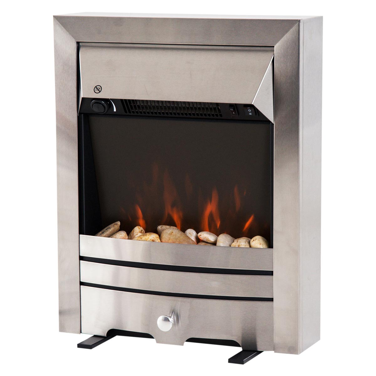 Etna Electric Fireplace Stainless Steel 2KW Heater LED Fire Flame