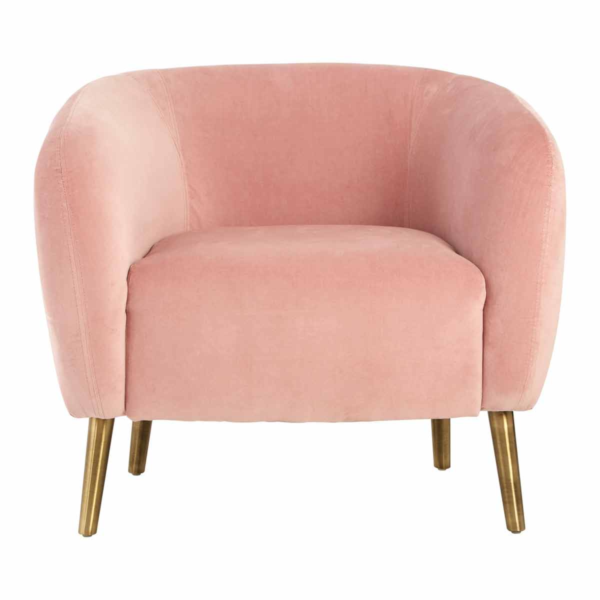 Interiors by PH Round Armchair Pink Velvet Gold Finish Metal Legs