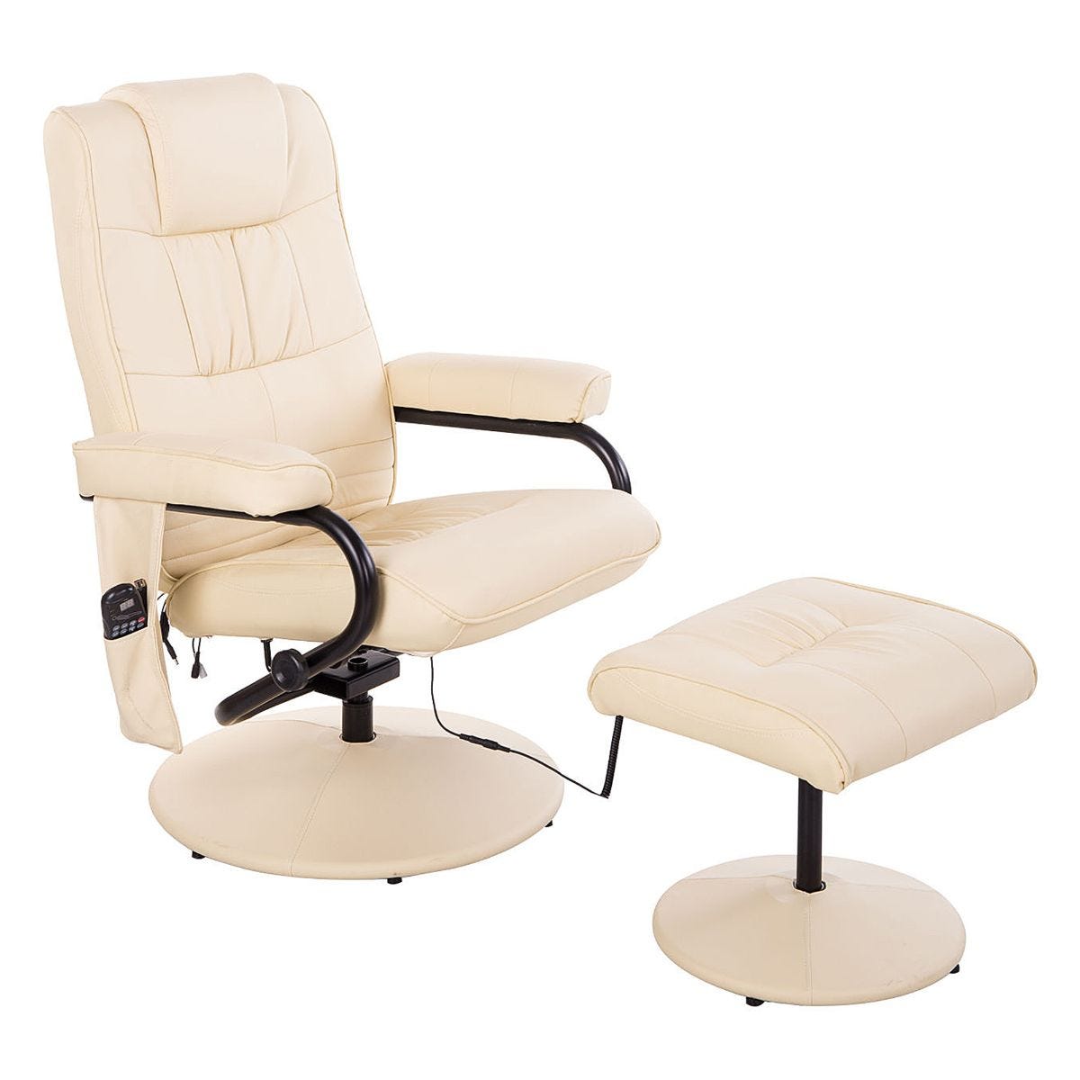 Homcom Massage Recliner Office Chair Cushioned Ottoman 10 Point Vibration Beige