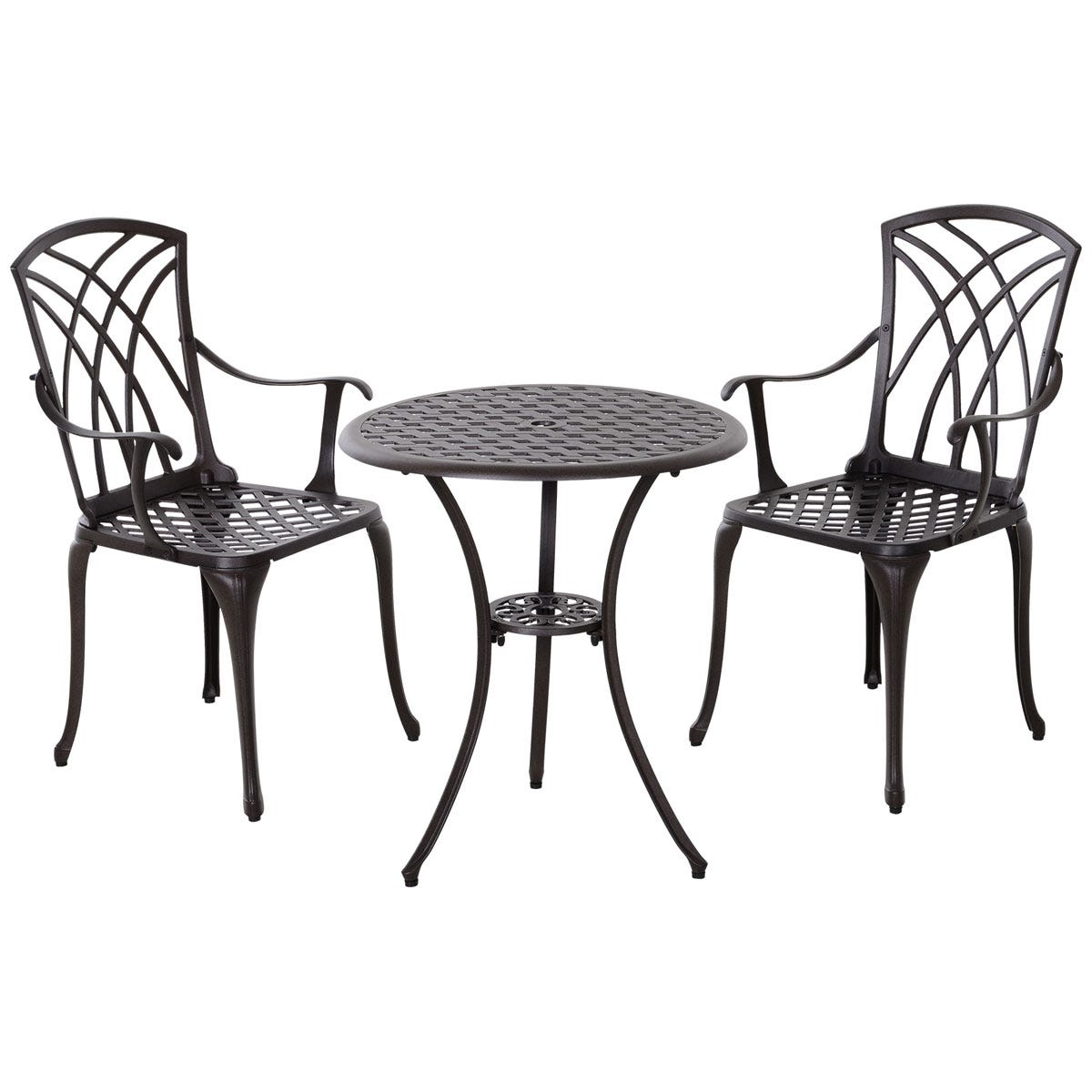 Outsunny 3pc Coffee Table Chairs Outdoor Garden Furniture Set w/ Umbrella Hole
