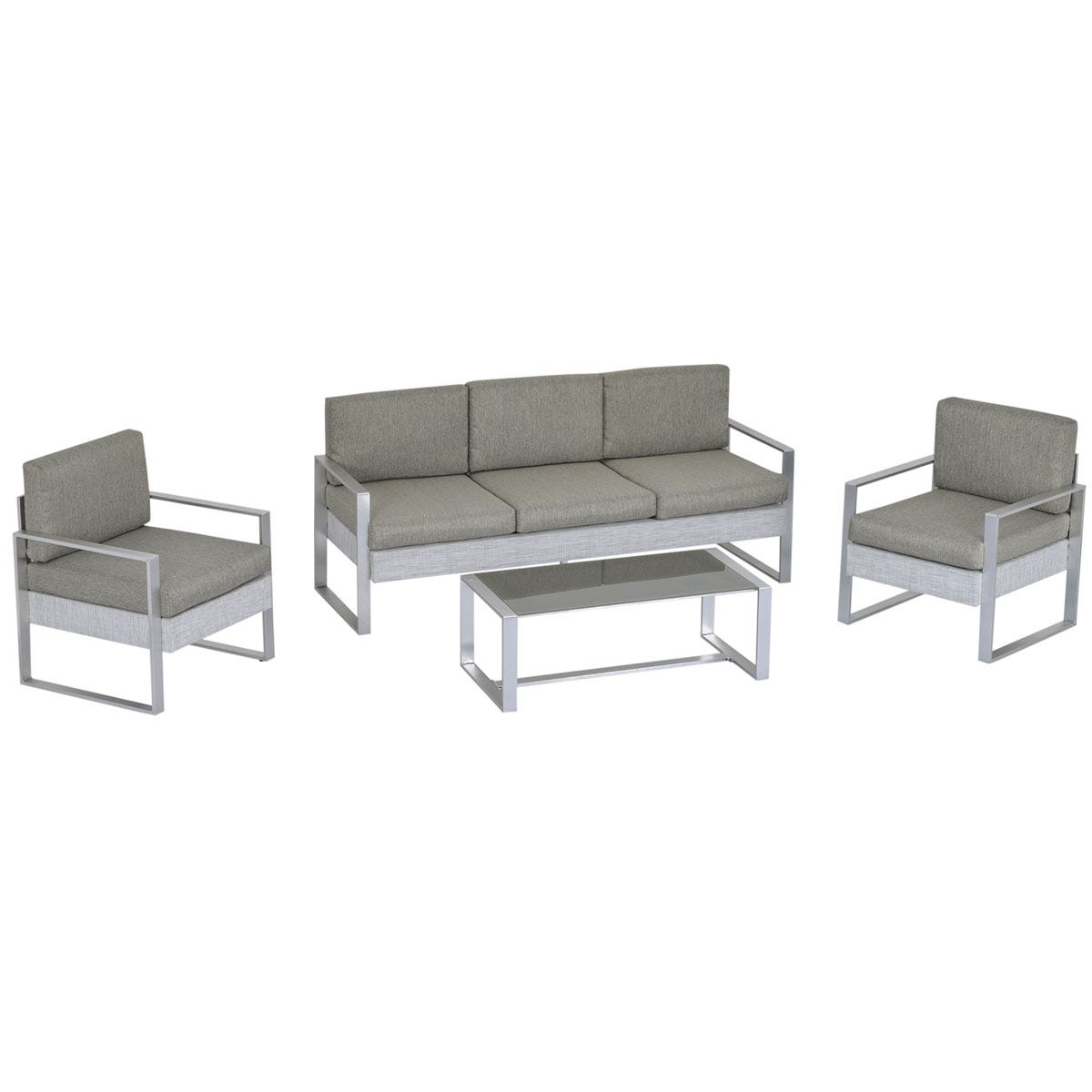Outsunny 4pc Patio Conversation Furniture Set w/ Coffee Table - Aluminum