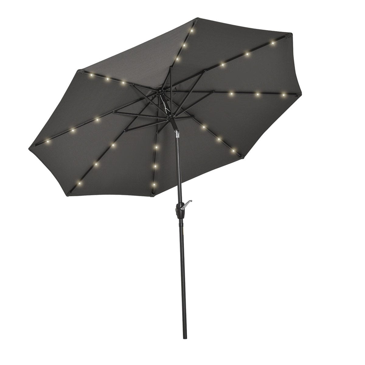 Outsunny Garden Parasol Outdoor Tilt Sun Umbrella Led Light Hand Crank Grey