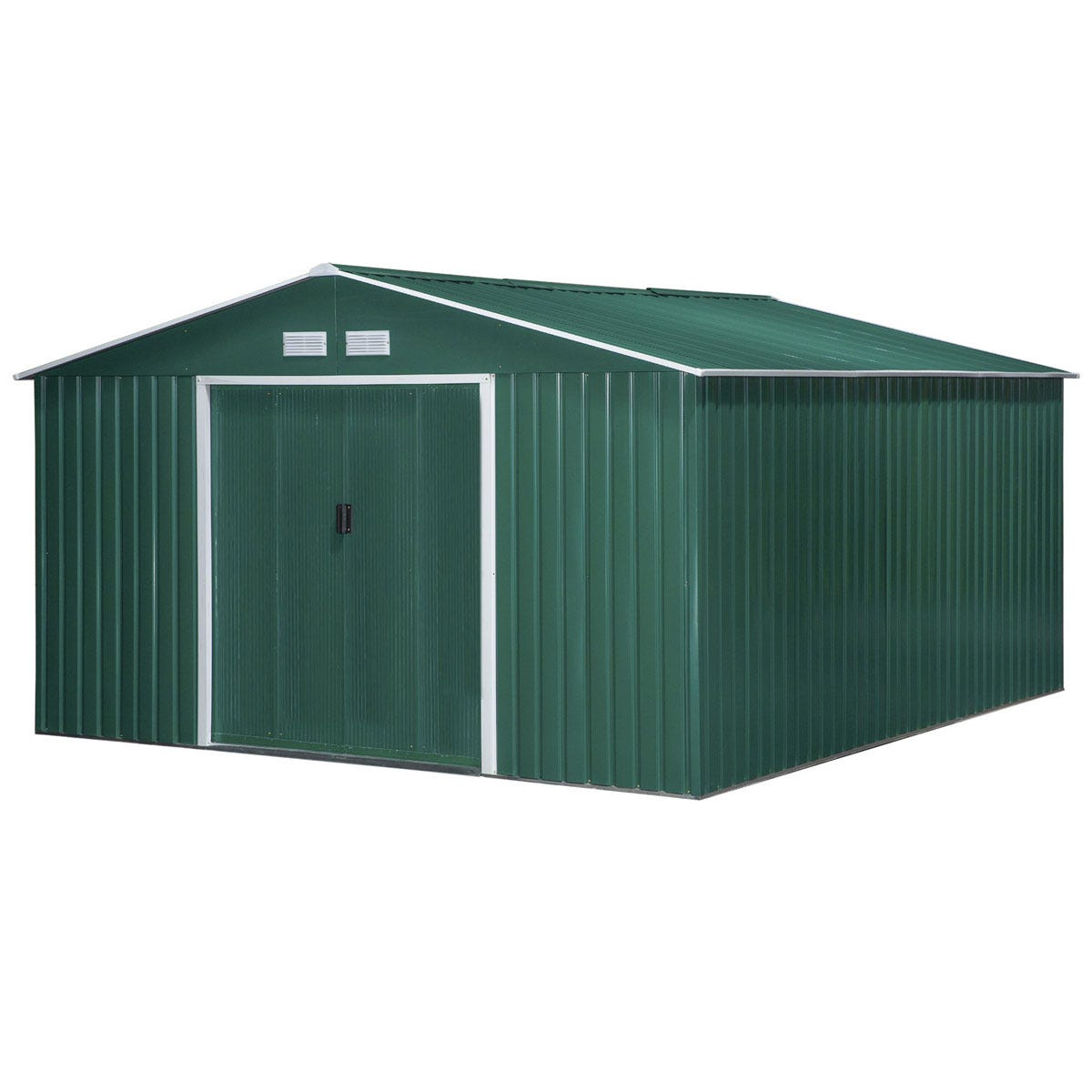 Outsunny 13 x 11Ft Garden Storage Shed W/2 Doors Galvanised Metal Green