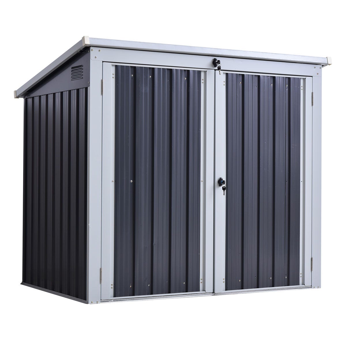Outsunny 2-bin Corrugated Steel Rubbish Storage Shed W/ Locking Doors Lid Unit