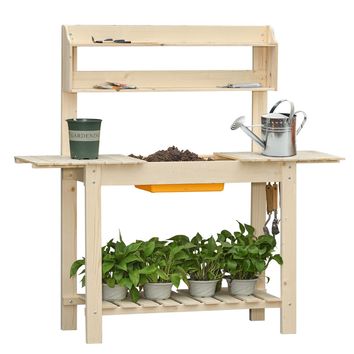 Outsunny Garden Potting Bench Workstation Table w/ Sliding Tabletop and Dry Sink