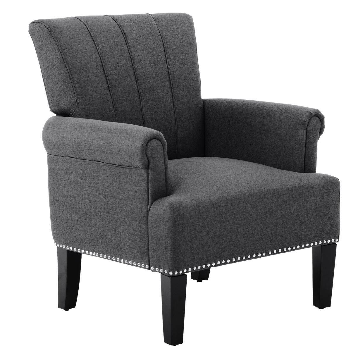 Homcom Wing Back Armchair With Upholstered Seat Wood Legs Dark Grey