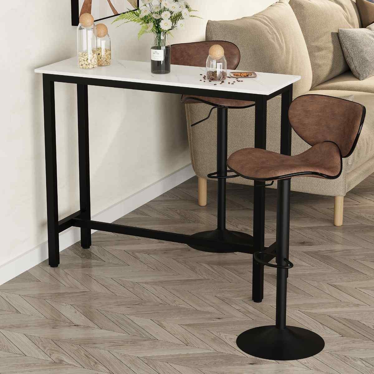 Homcom Bar Table Breakfast Dining Table Marble Effect Top With Adjustable Footpads