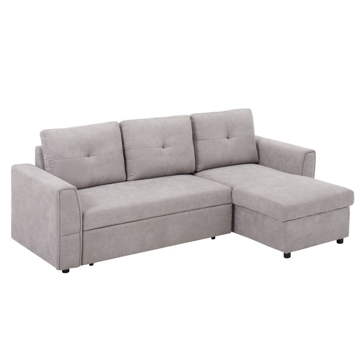 Homcom Upholstered Linen Look L Shaped Sofa Bed With Storage Grey