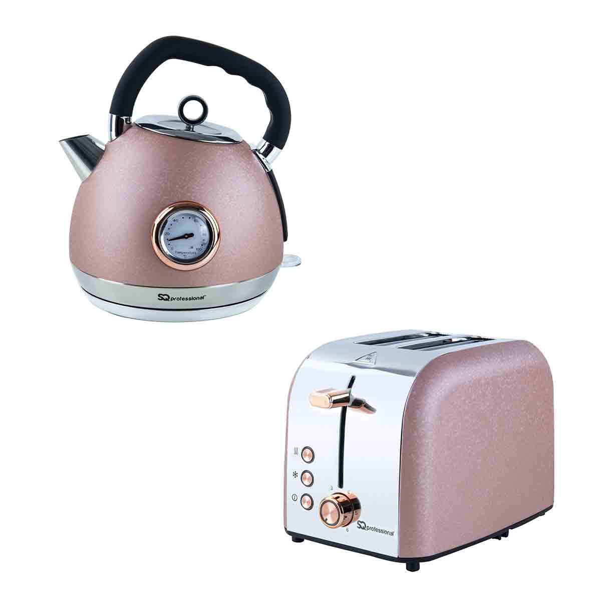 SQ Professional 9456 Epoque 1.8L Stainless Steel Electric Kettle And 2 Slice Toaster Set - Pink