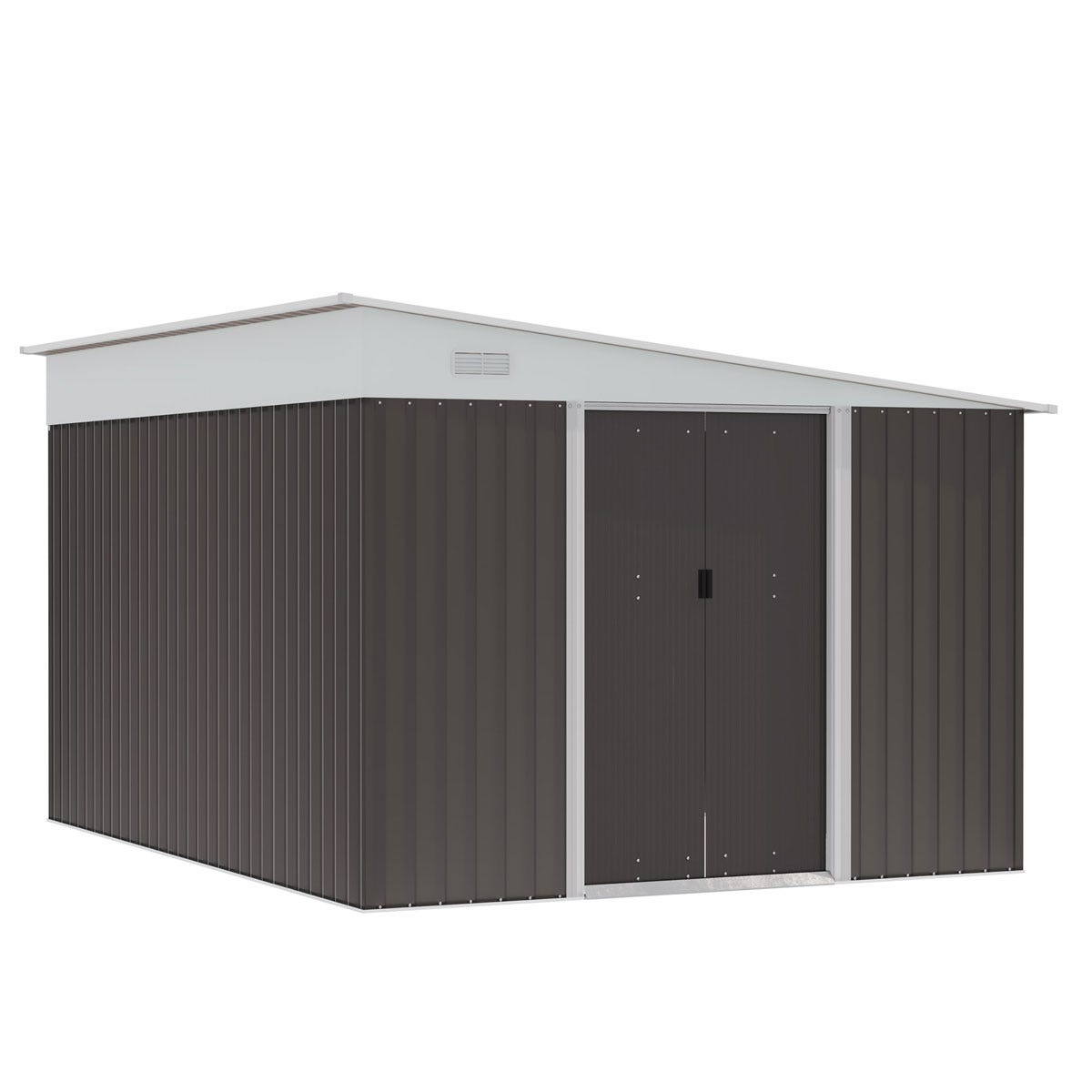 Outsunny 11 x 9ft Steel Garden Storage Shed w/ Sliding Doors and 2 Vents - Grey