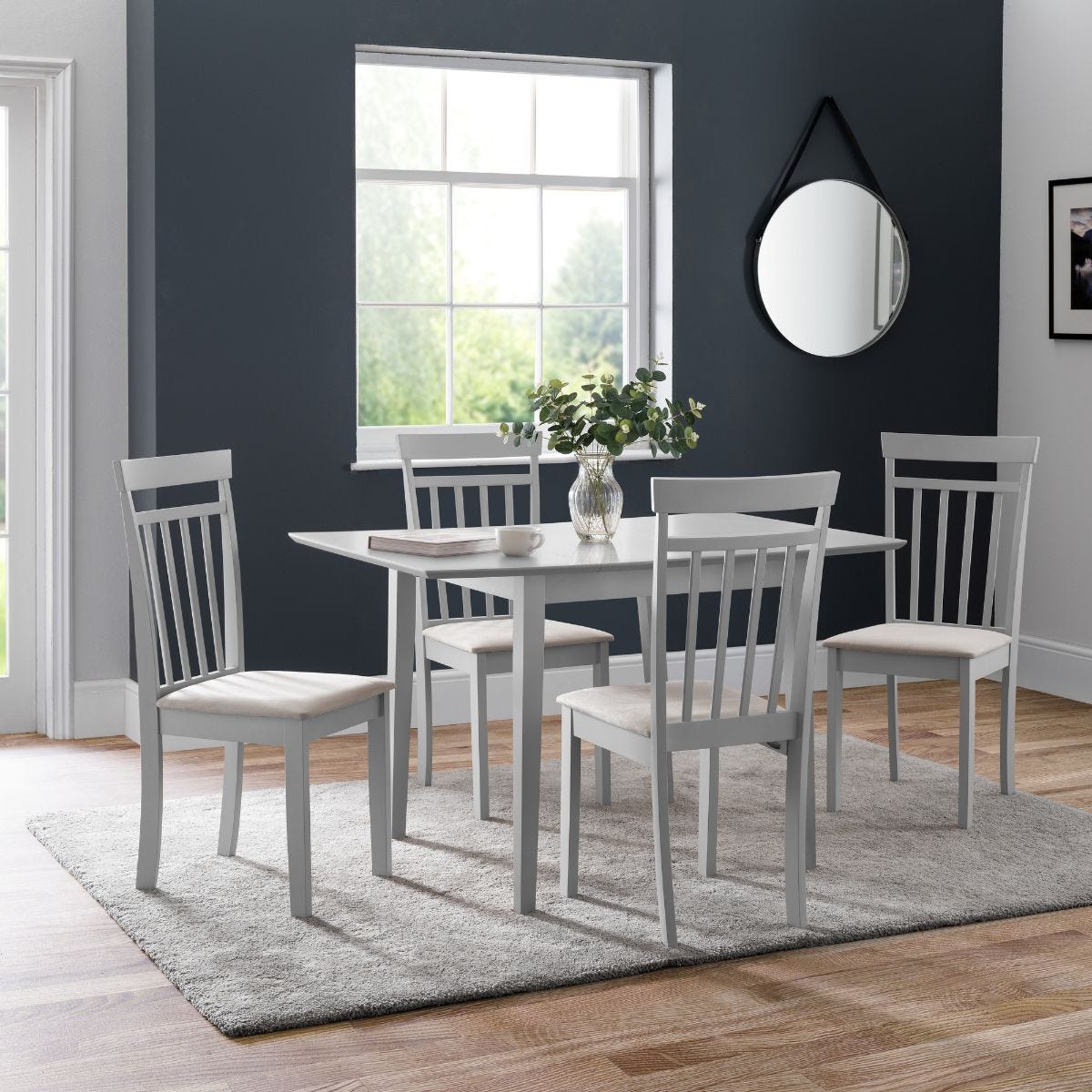 Julian Bowen Set Of Rufford Grey Extending Dining Table And 4 Coast Grey Chairs