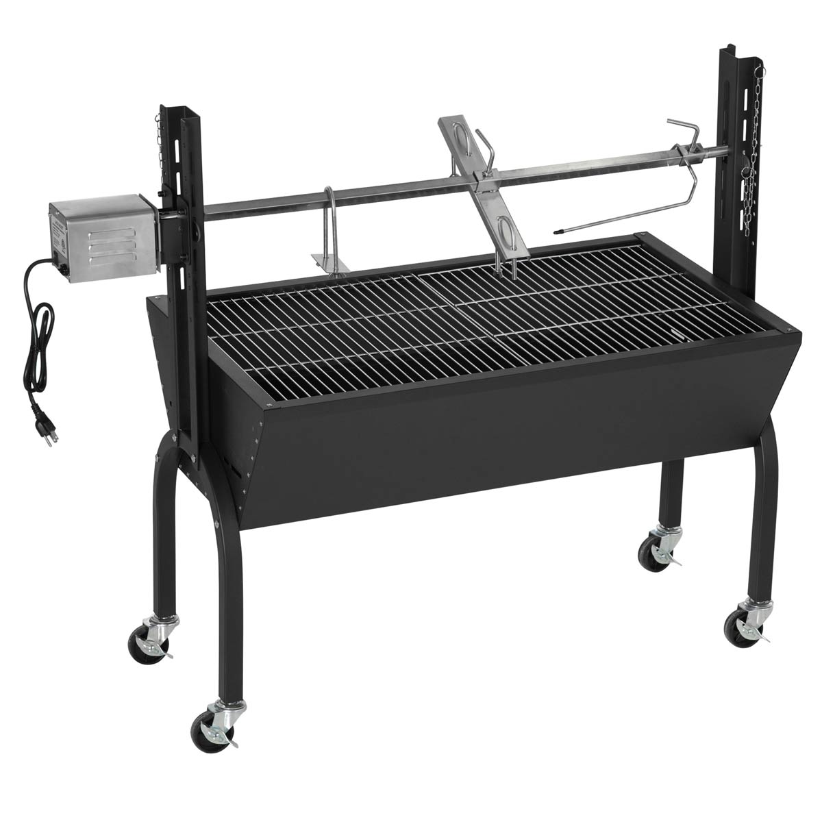 Outsunny Charcoal Bbq Rotisserie Grill Roaster Height Adjustable With Wheels - Black