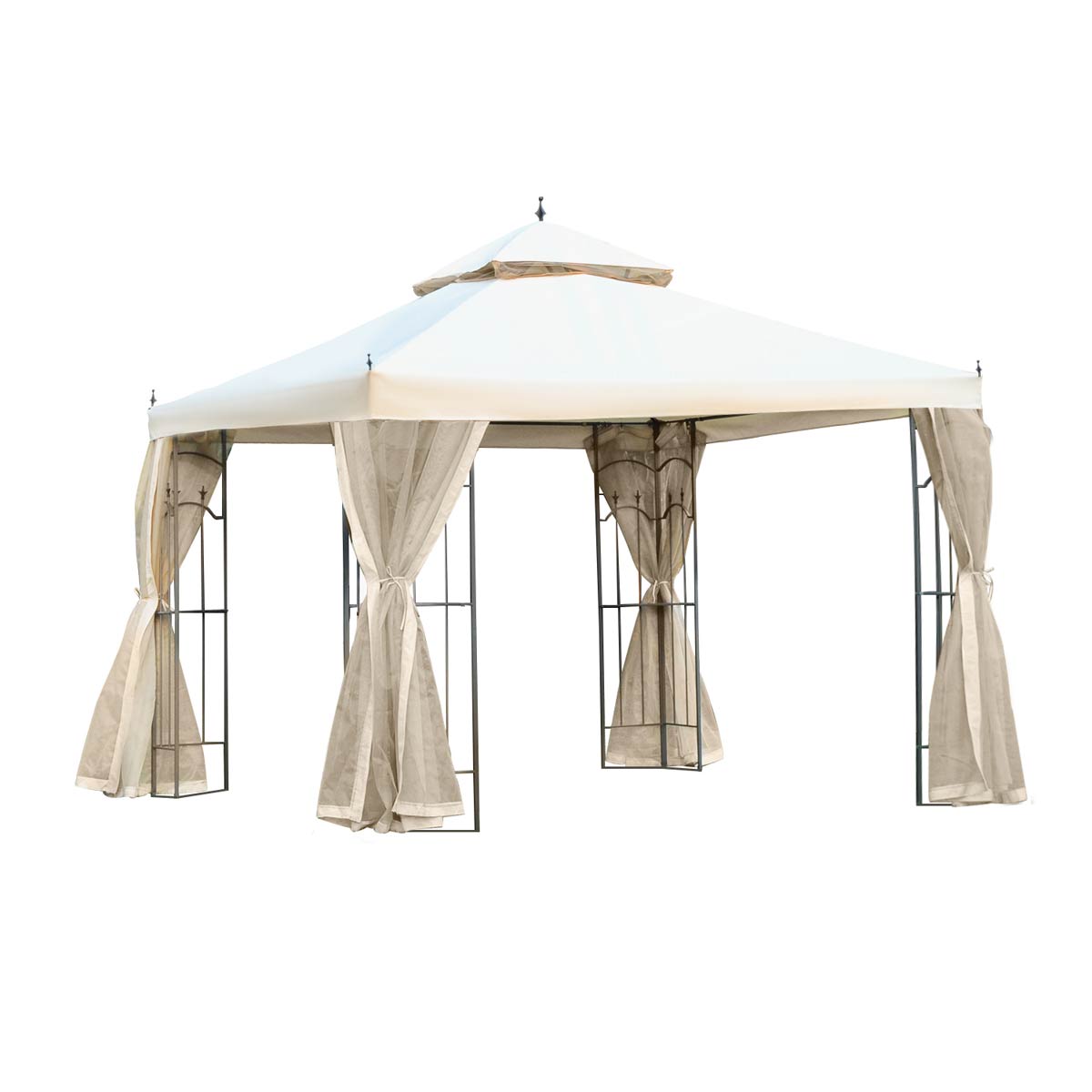 Outsunny 3 X 3M Garden Gazebo Double Top Gazebo Canopy With Curtains - Cream & White