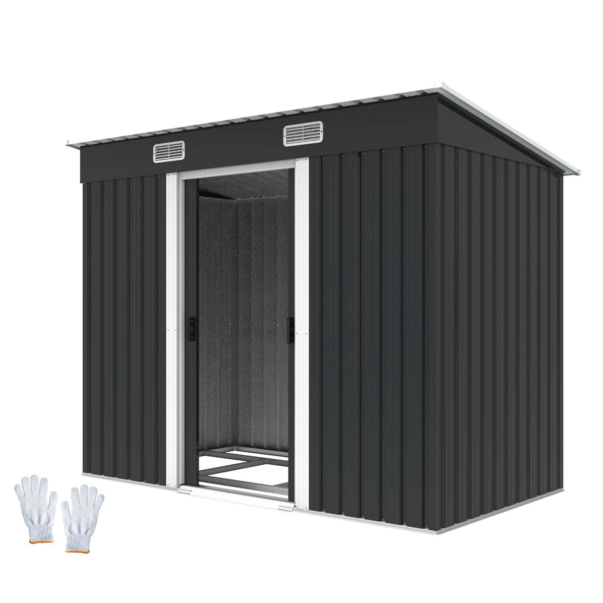 Birchtree Garden Shed Metal Pent Roof 4Ft X 8Ft - Anthracite And White