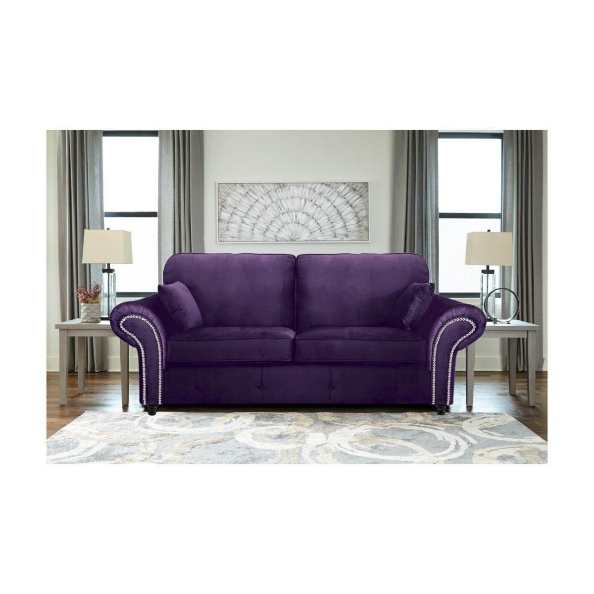 Oakana Luxury Plush Velvet 3 Seater Sofa Purple