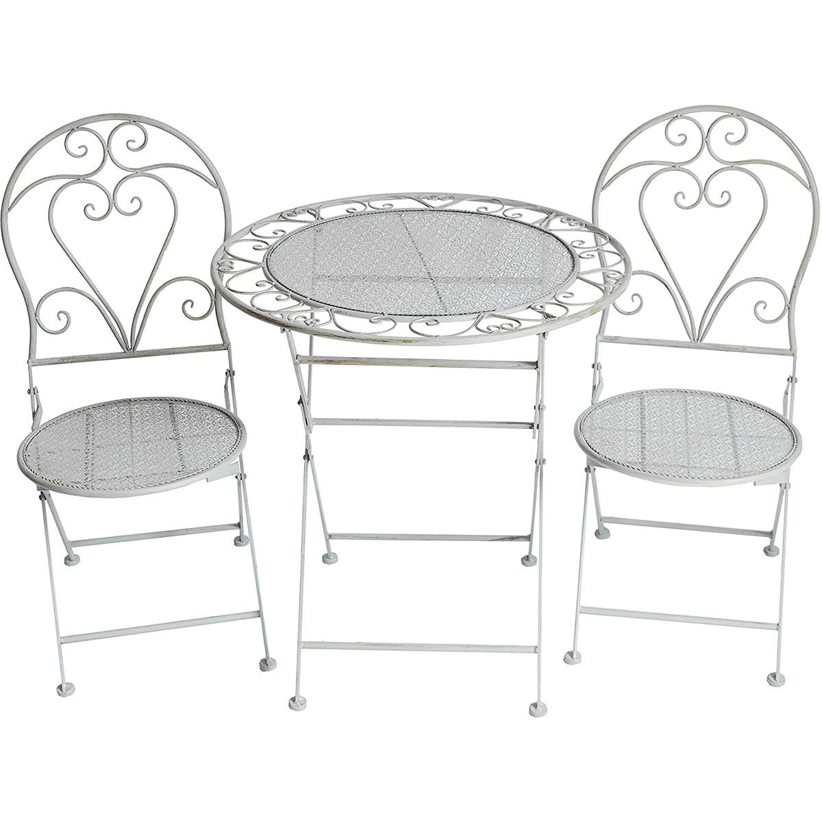 Glamhaus Foldable 3 Piece Metal Garden Furniture Set Table And Two Chairs - Grey