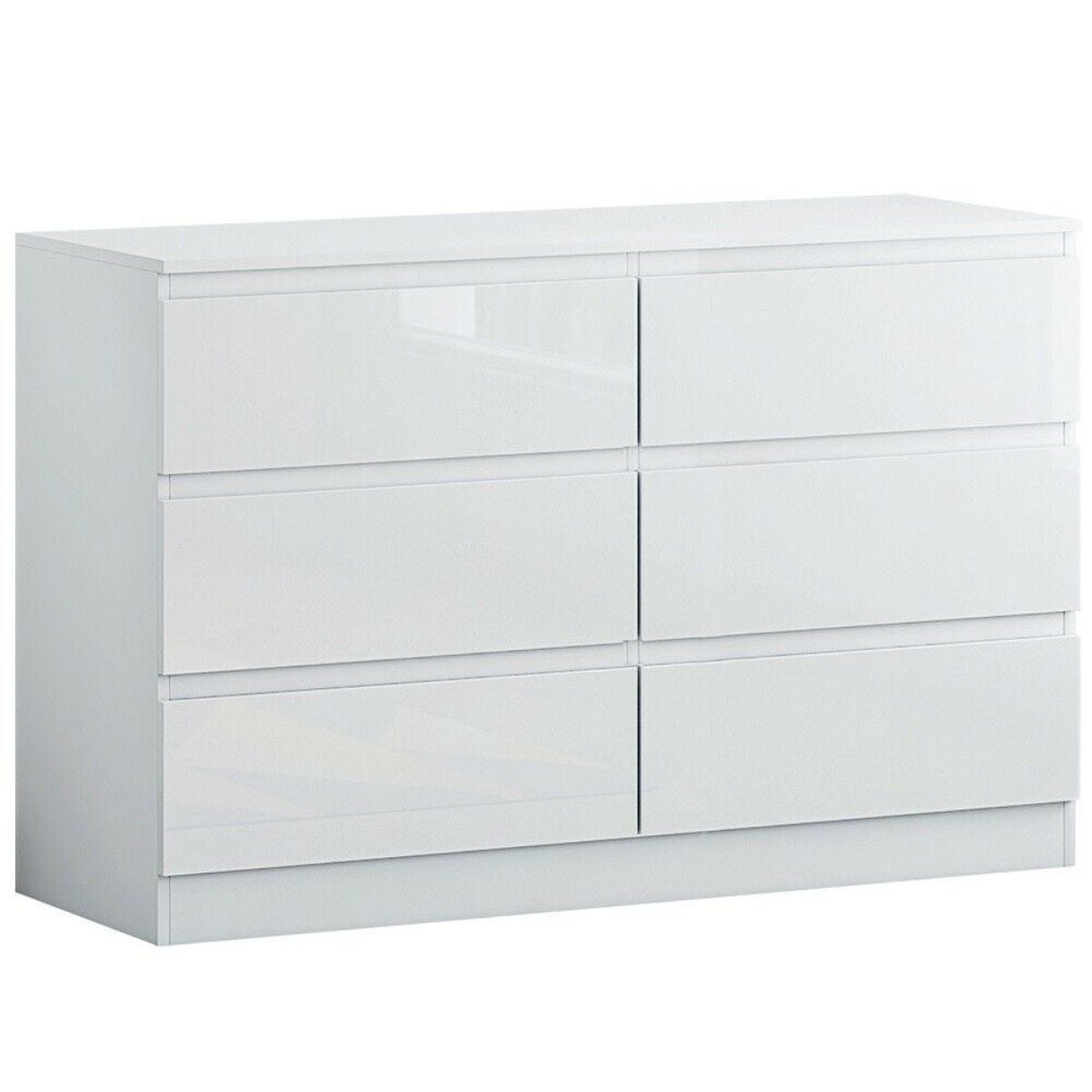 FWStyle 6 Drawer Bedroom Chest Of Drawers White Gloss